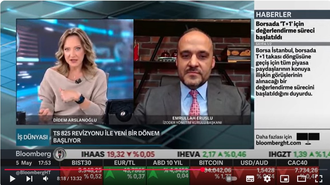 İZODER Yönetim Kurulu Başkanı Emrullah Eruslu, Bloomberg HT İş Dünyası Programı’nın konuğu oldu.